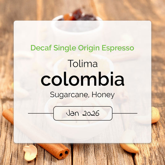 Honey process EA decaf espresso from Tolima Colombia