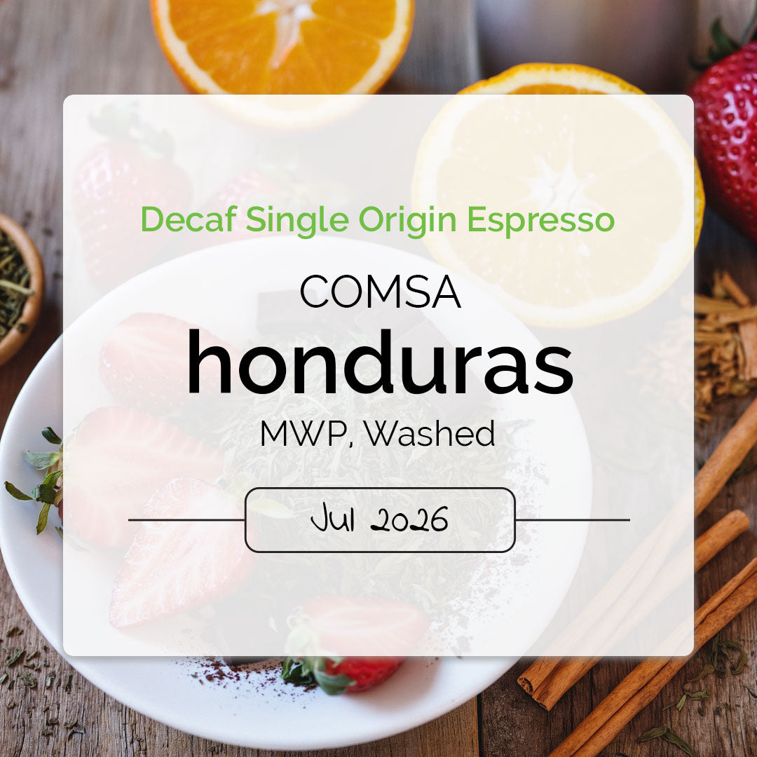 Honduras decaf espresso with notes of cacao, citrus and strawberry