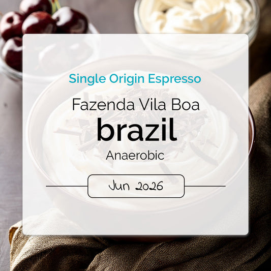 Anaerobic espresso from Brazil with notes of black cherry, vanilla frosting and hops.
